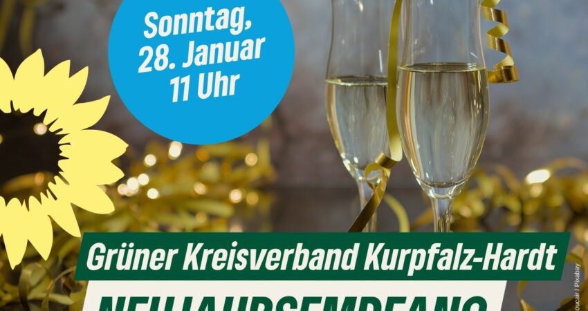Sharepic Einladung zum Neujahrsempfang des Grünen Kreisverbands Kurpfalz-Hardt 28. Januar